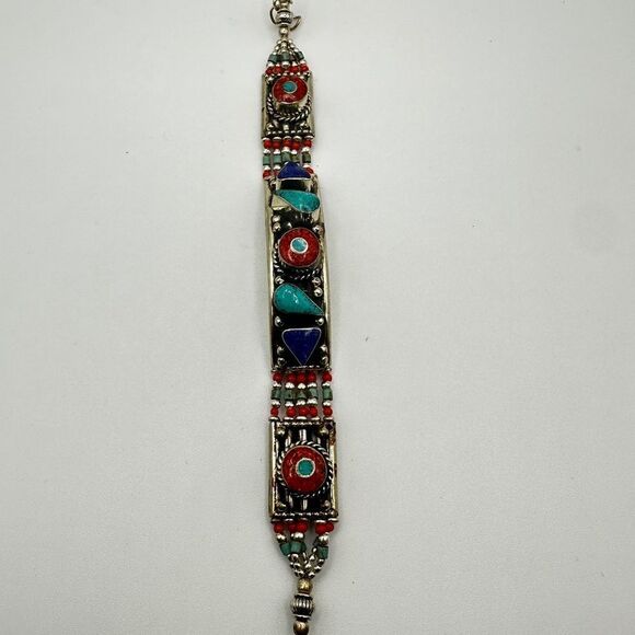 SALE! Amazing southwest style, silver plated and composite stone bracelet! - Picture 5 of 13